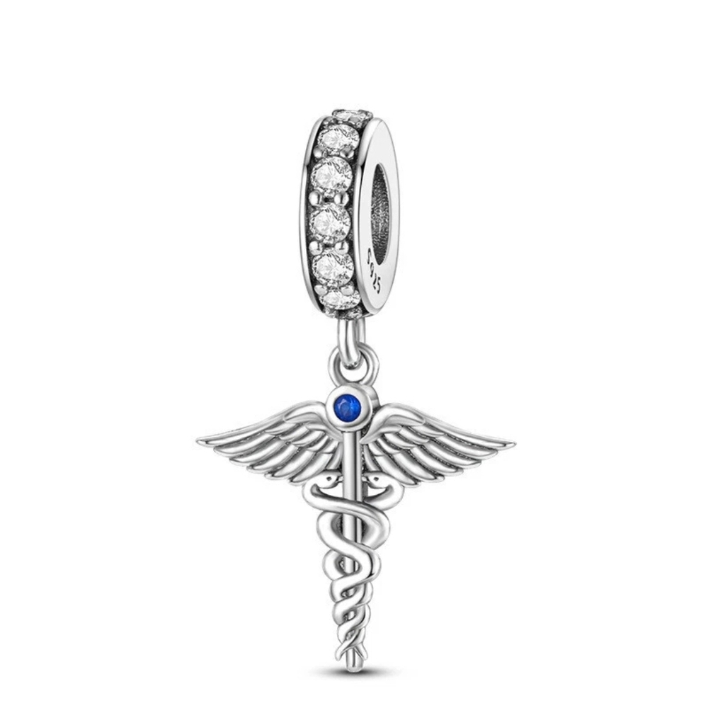 Caduceus Charm Medic Doctor Nurse Angel Wing Genuine Sterling Silver 925